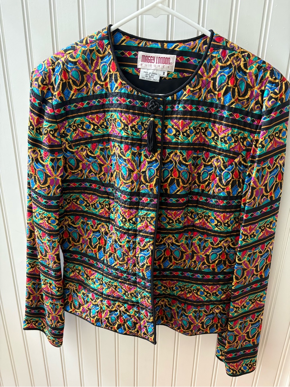 Maggy London Multicolor Jewel-Tone Collarless Silk Lightweight Lined Jacket